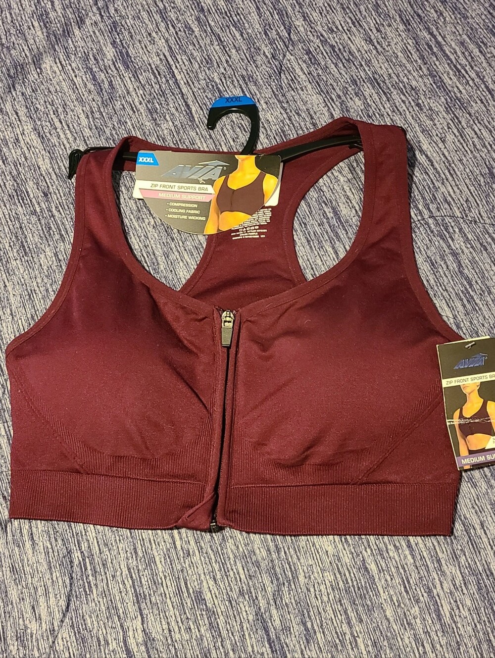 NWT Avia Ultrastretch Medium Support Front Zip Sports Bra, Size XXXL